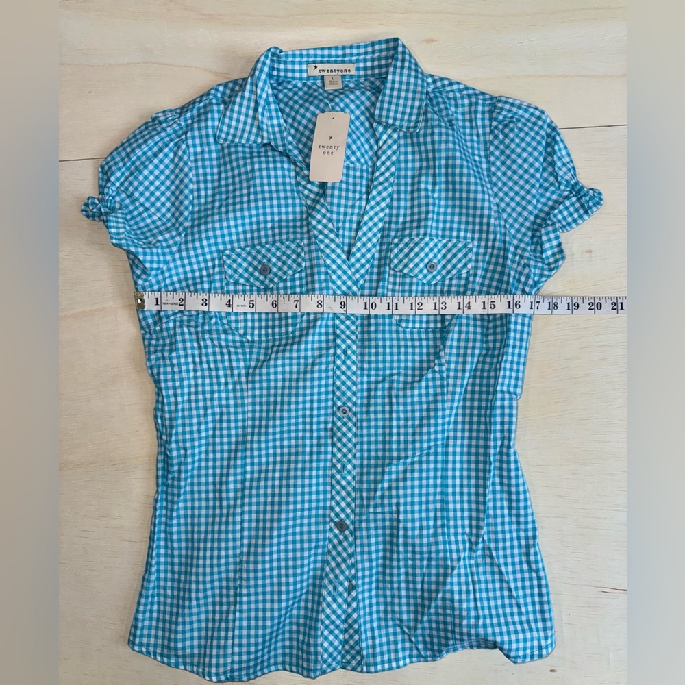 VTG F21 Twenty one Short Sleeve Gingham Button Down Shirt - Large - 100% Cotton - Picture 7 of 8